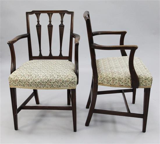 A pair of 19th century mahogany Hepplewhite design open armchairs,